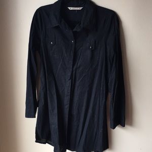 Button Down Shirt Dress - Black